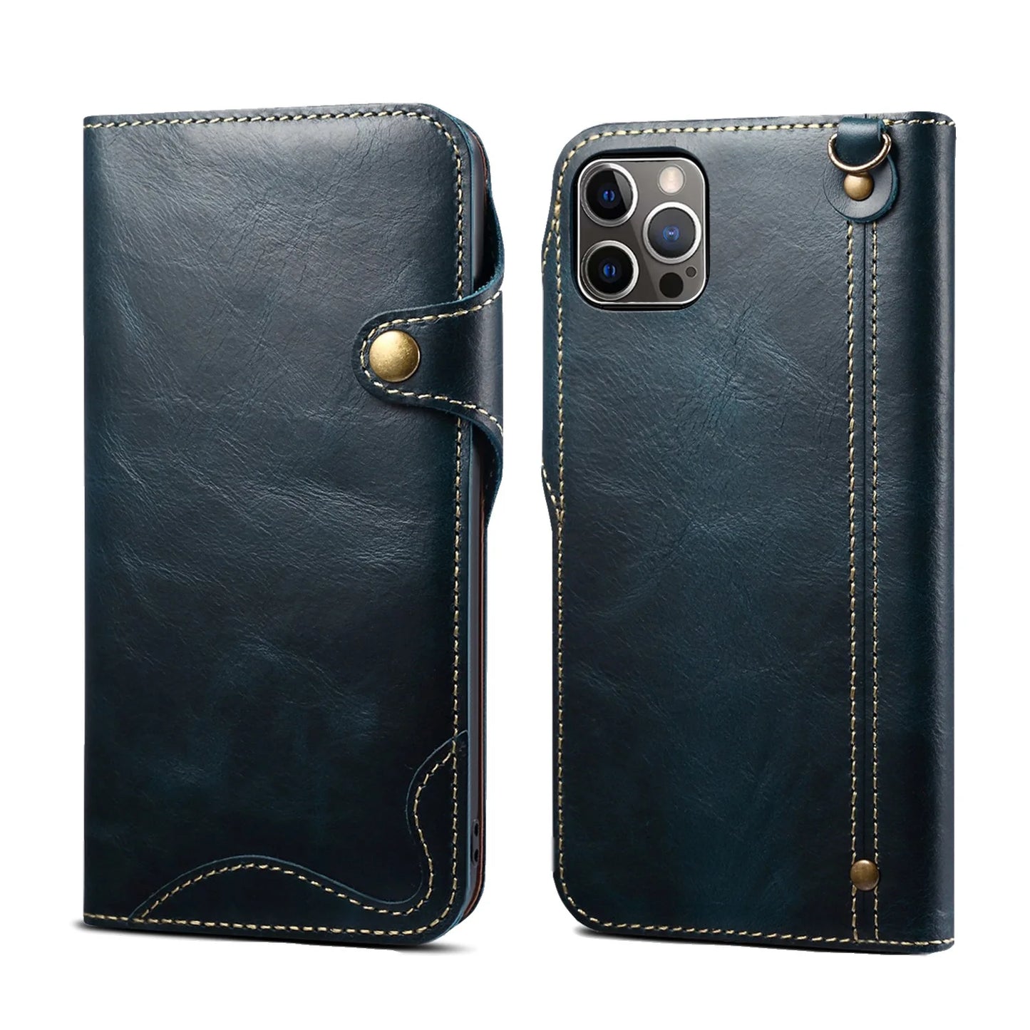 Genuine Leather Flip Wallet Case – iPhone 14‑17 Pro & Pro Max