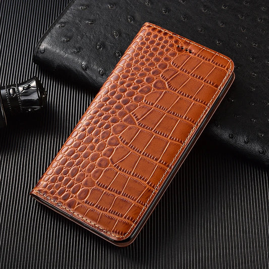 Genuine Crocodile Leather Flip Wallet Case for iPhone 14–17 Series