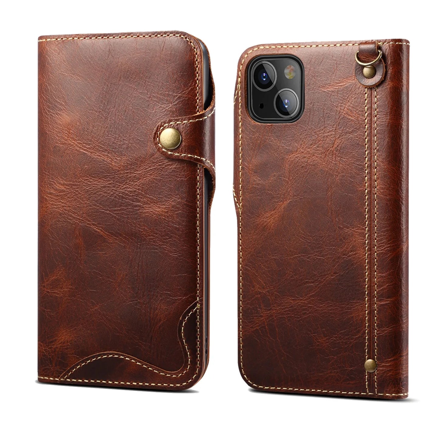 Genuine Leather Flip Wallet Case – iPhone 14‑17 Pro & Pro Max