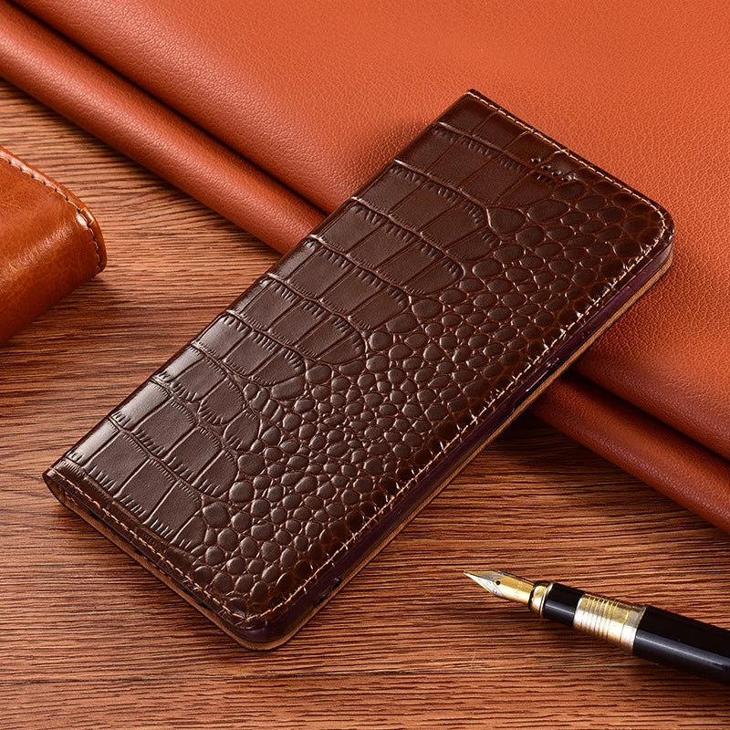 Genuine Crocodile Leather Flip Wallet Case for iPhone 14–17 Series