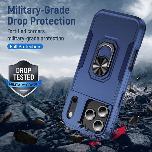 Military Grade Armor Case with Metal Stand for iPhone 17