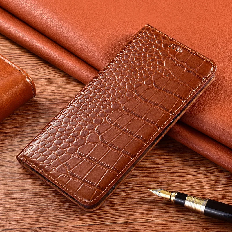 Genuine Crocodile Leather Flip Wallet Case for iPhone 14–17 Series