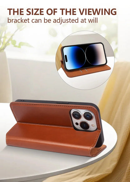 Genuine Leather Flip Wallet Case for iPhone 17 / 17 Pro / 17 Pro Max – Handmade Luxury Cover