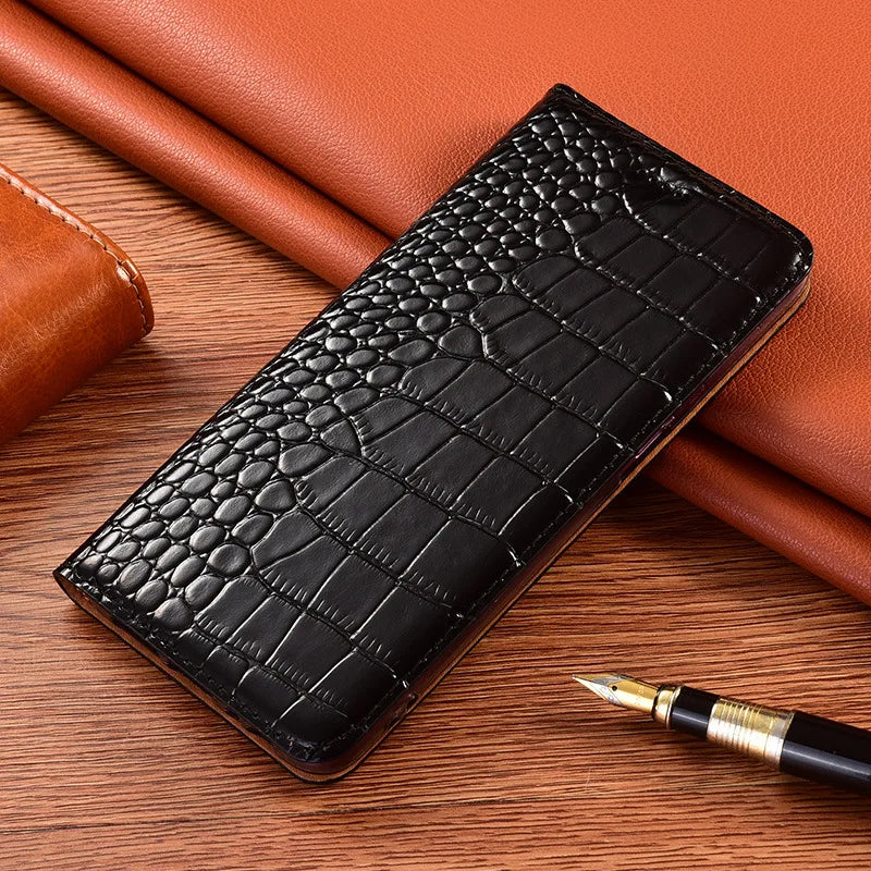 Genuine Crocodile Leather Flip Wallet Case for iPhone 14–17 Series
