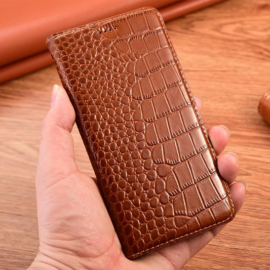 Genuine Crocodile Leather Flip Wallet Case for iPhone 14–17 Series