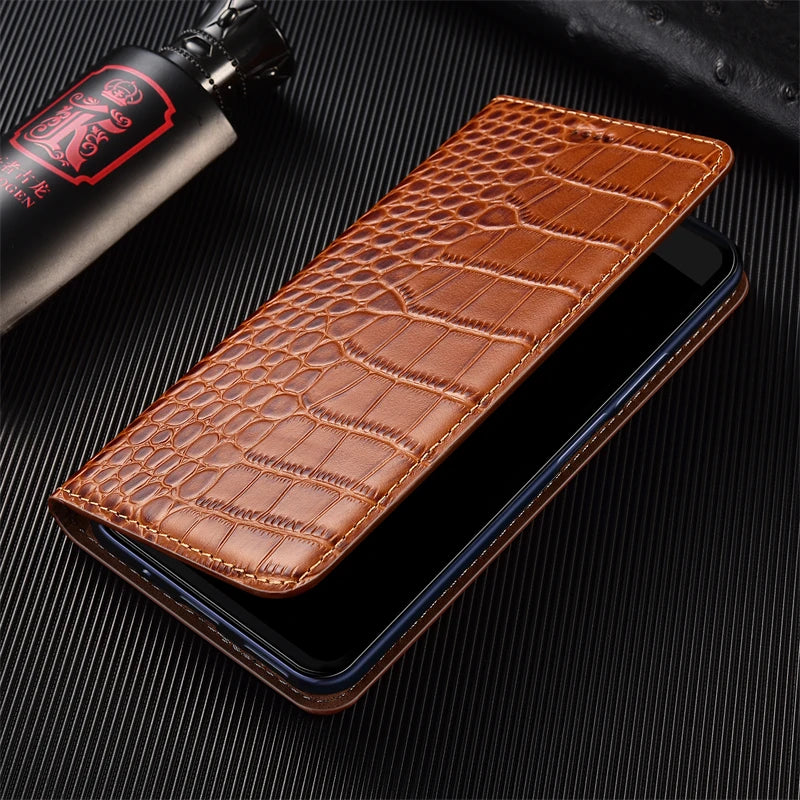 Genuine Crocodile Leather Flip Wallet Case for iPhone 14–17 Series