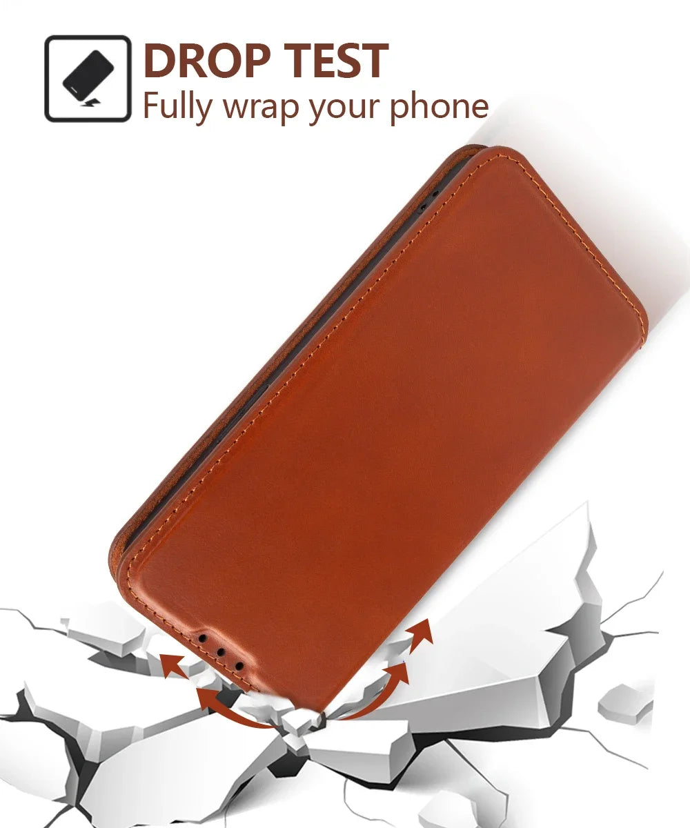 Genuine Leather Flip Wallet Case for iPhone 17 / 17 Pro / 17 Pro Max – Handmade Luxury Cover