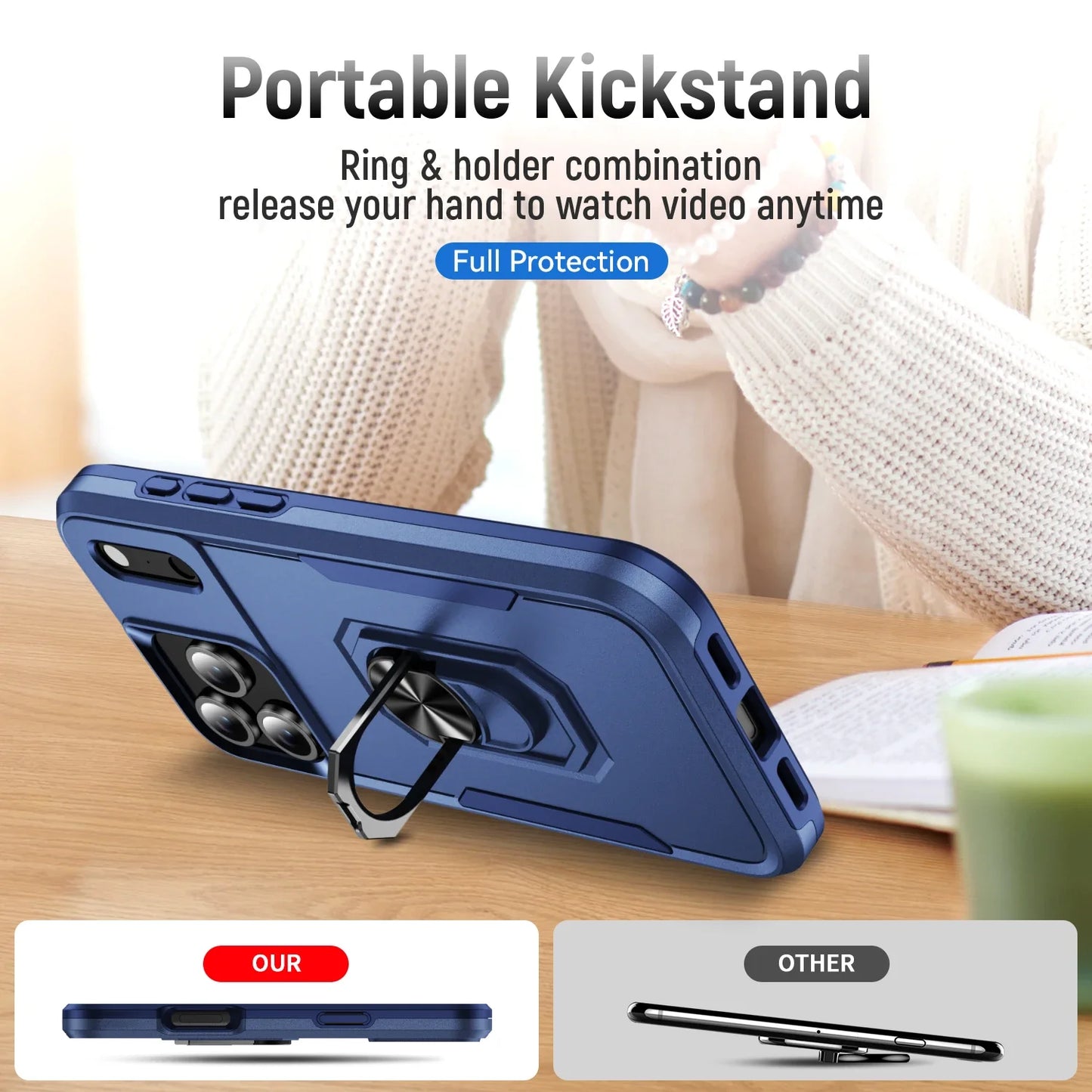 Military Grade Armor Case with Metal Stand for iPhone 17