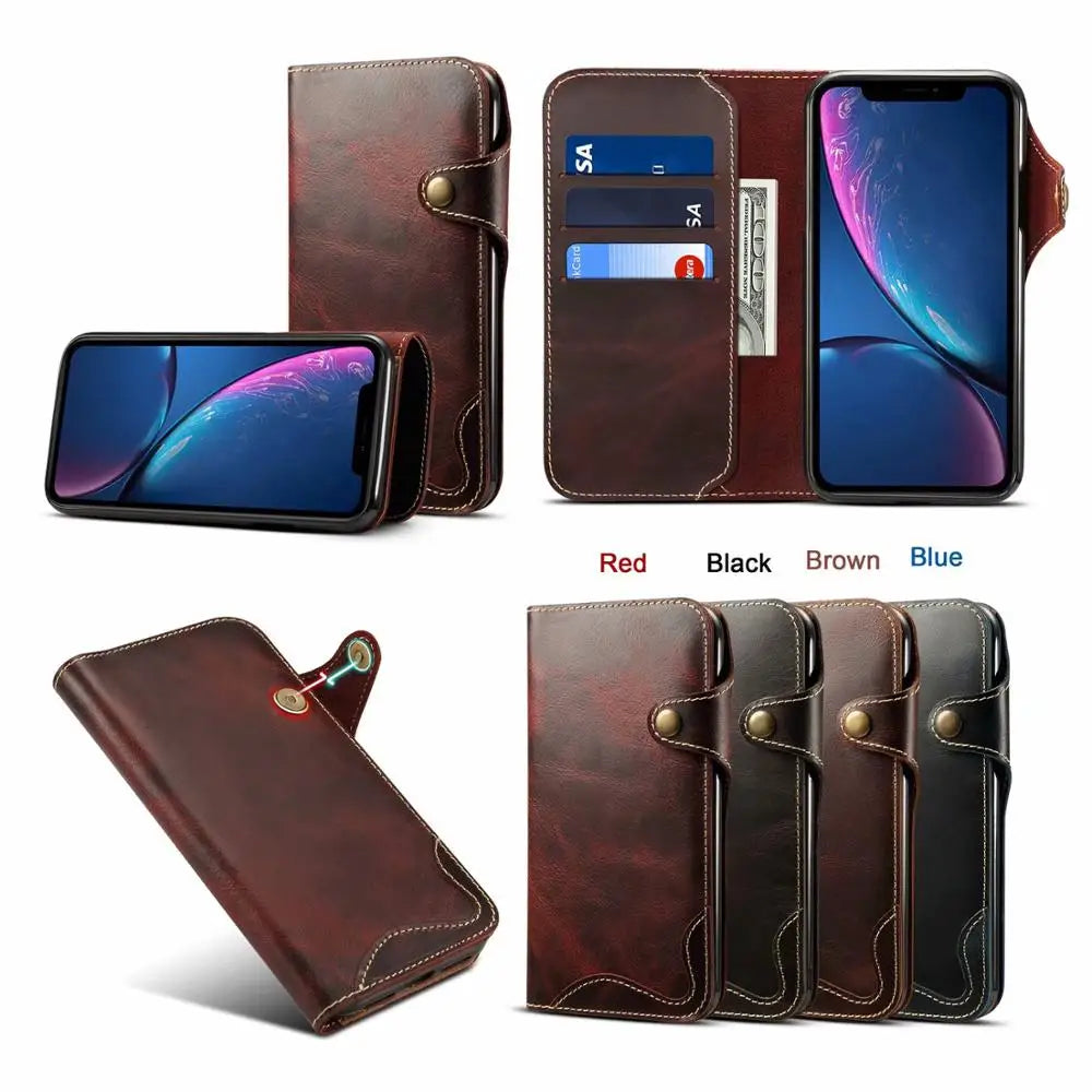 Genuine Leather Flip Wallet Case – iPhone 14‑17 Pro & Pro Max