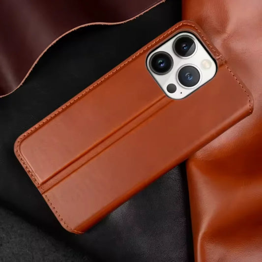 Genuine Leather Flip Wallet Case for iPhone 17 / 17 Pro / 17 Pro Max – Handmade Luxury Cover